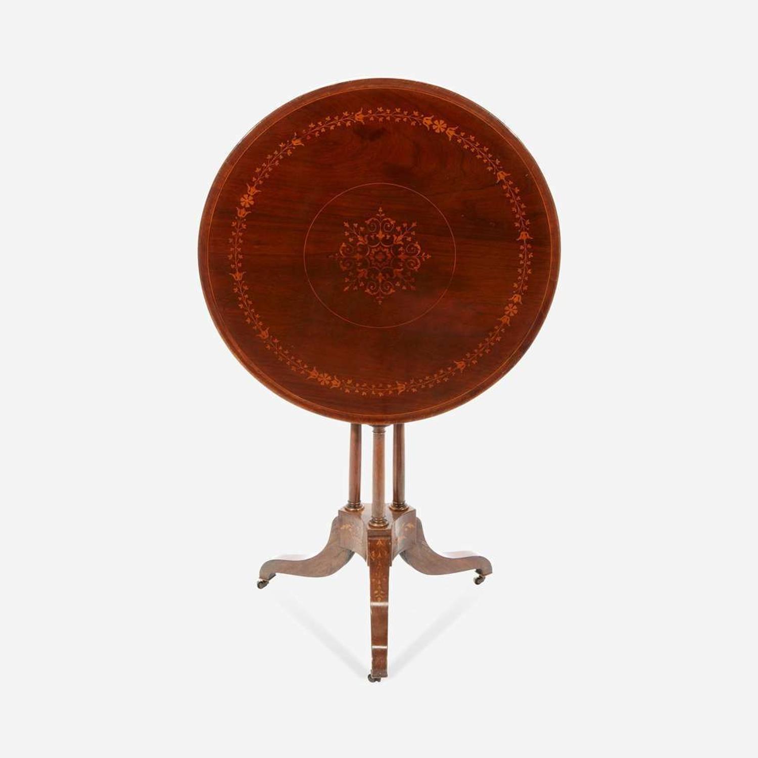 An Italian Fruitwood Inlaid Rosewood Tilt-Top Occasional Table* Mid 19th century
