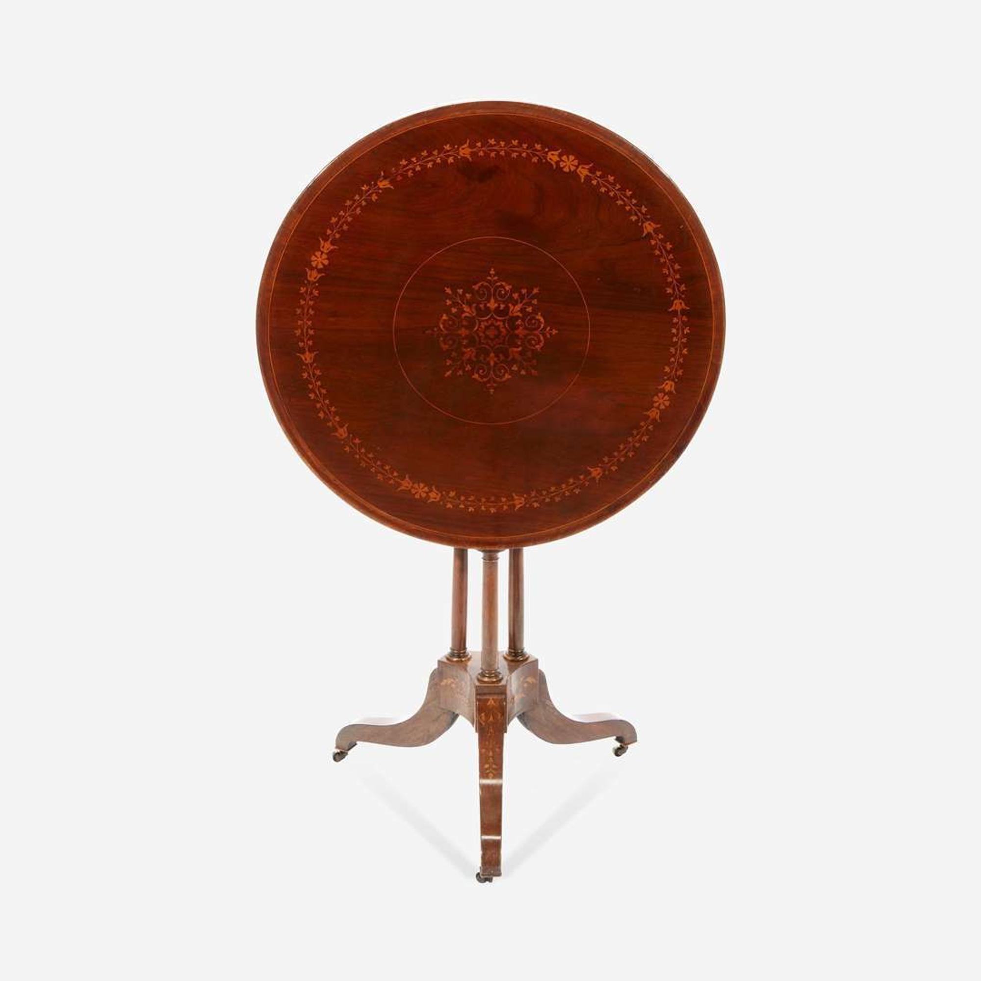 An Italian Fruitwood Inlaid Rosewood Tilt-Top Occasional Table* Mid 19th century