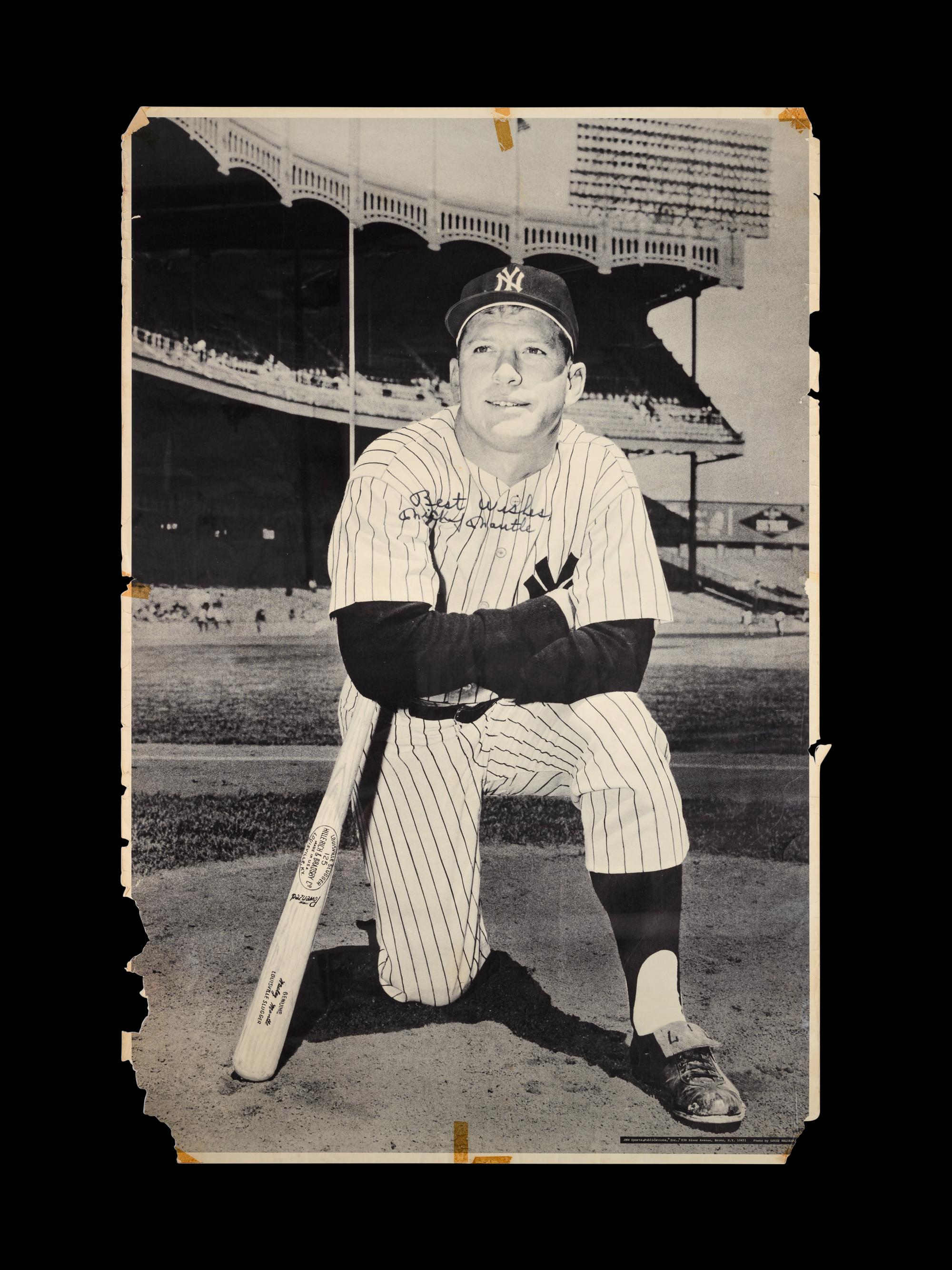A Vintage Mickey Mantle Autographed Yankee Stadium Manny's Baseball Land Poster