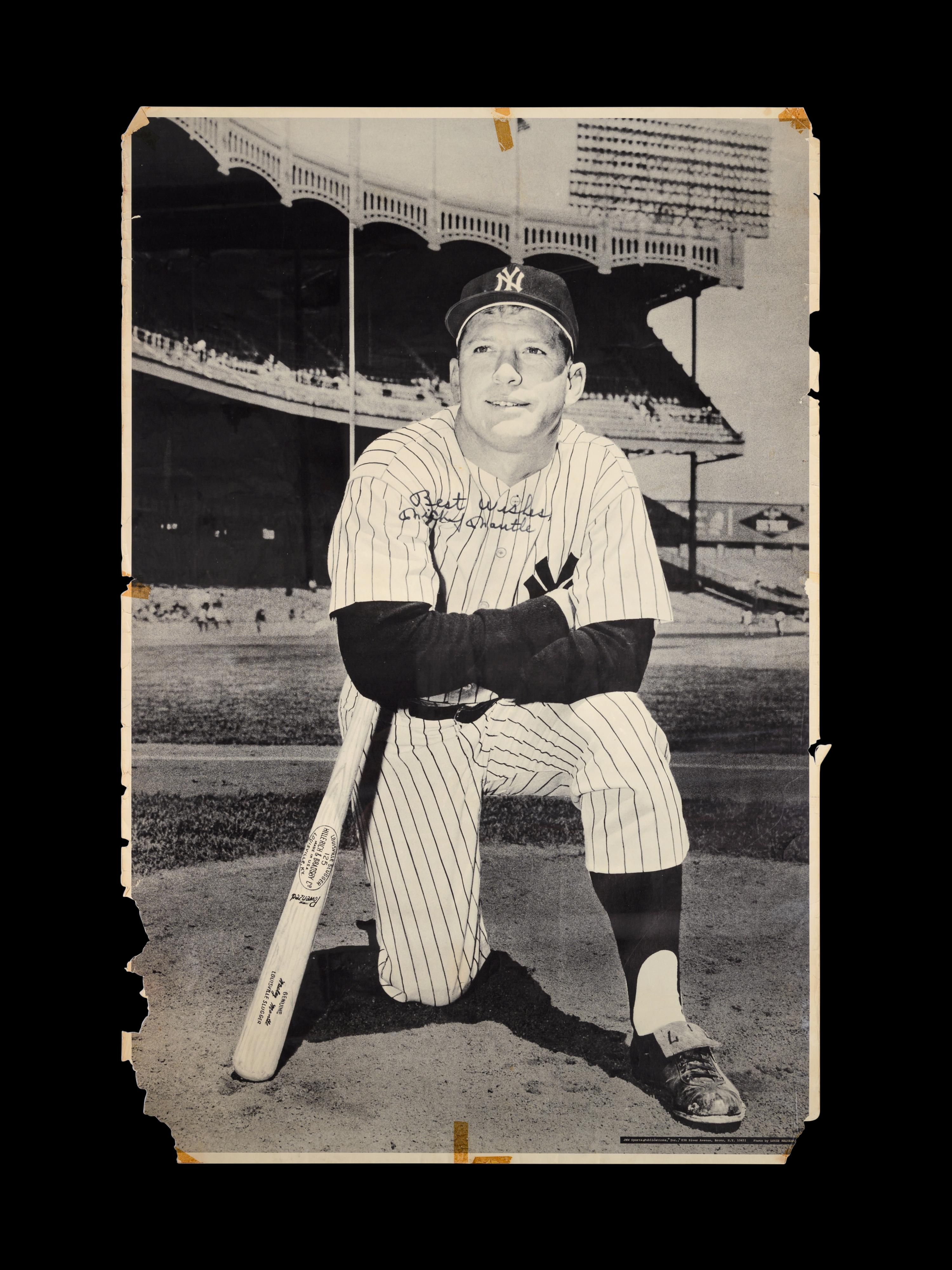 A Vintage Mickey Mantle Autographed Yankee Stadium Manny's Baseball Land Poster