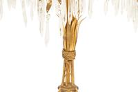 A Pair of Gilt Metal and Giltwood Palm Tree Lamps Hung with Faceted Prisms