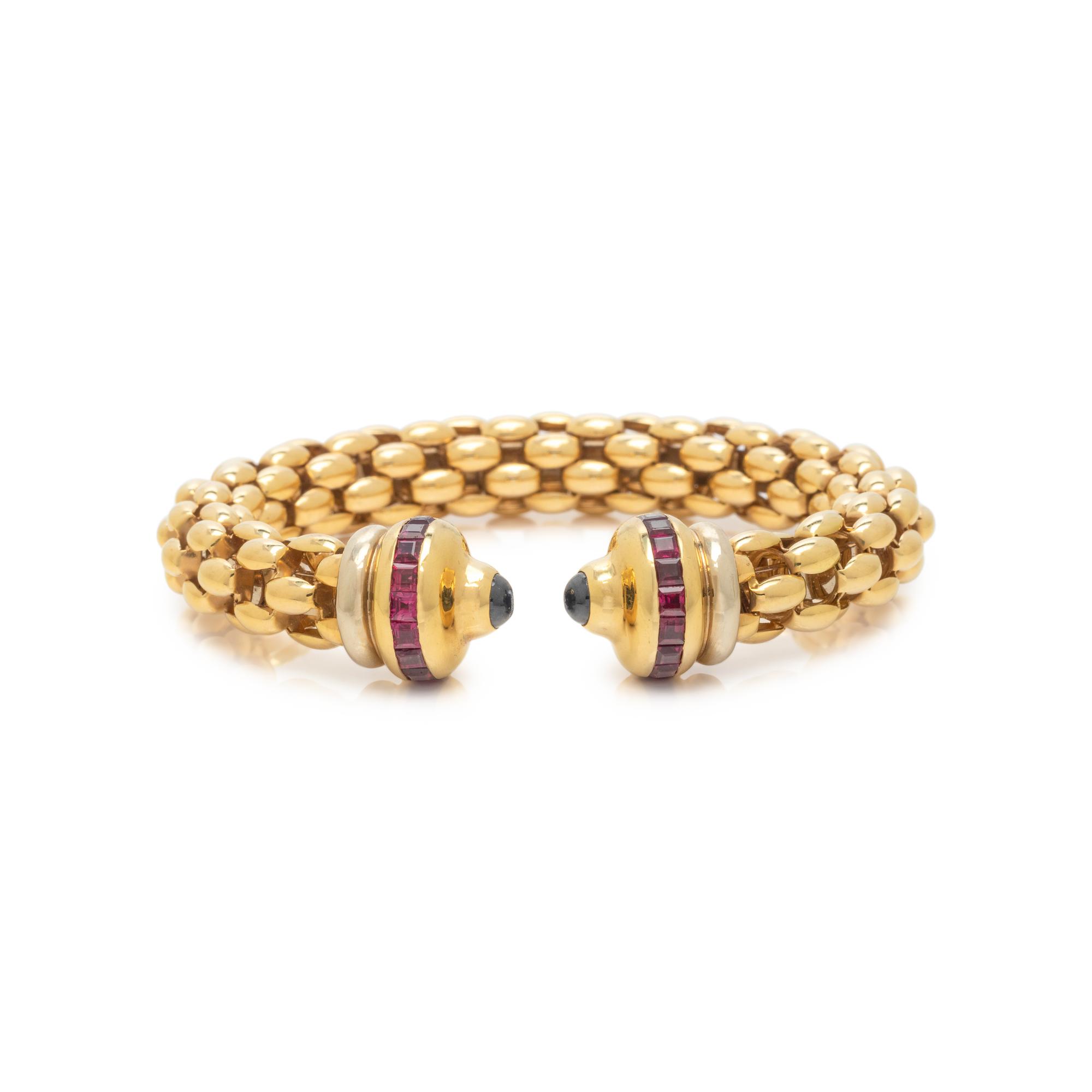 YELLOW GOLD, RUBY AND SAPPHIRE CUFF BRACELET