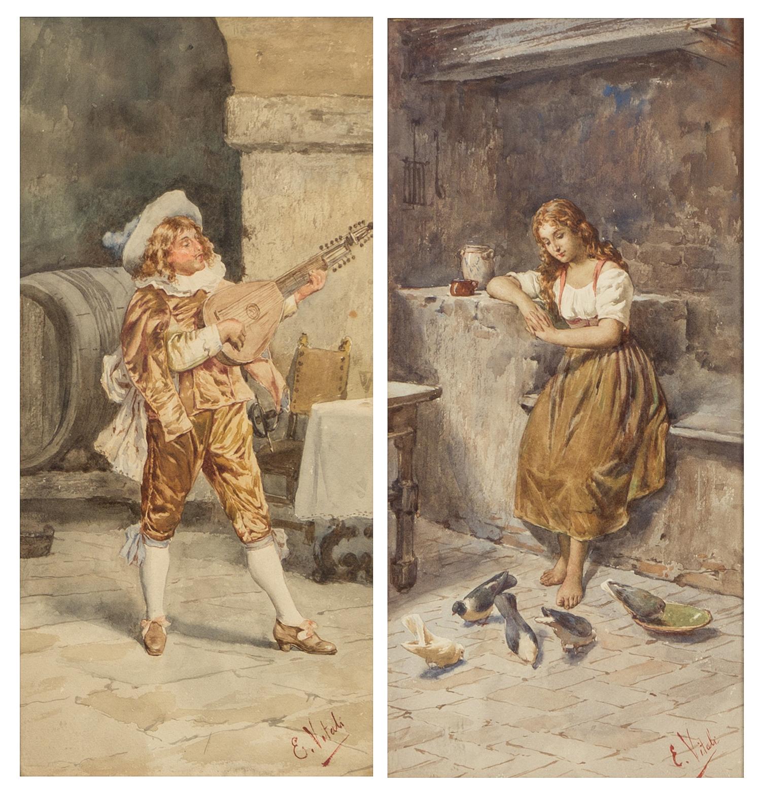 Eduardo Vitali, (Italian, 19th century), A Peasant Woman and The Musician (a pair of works)