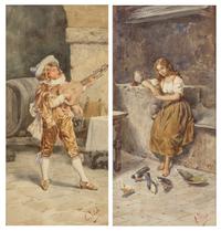 Eduardo Vitali, (Italian, 19th century), A Peasant Woman and The Musician (a pair of works)