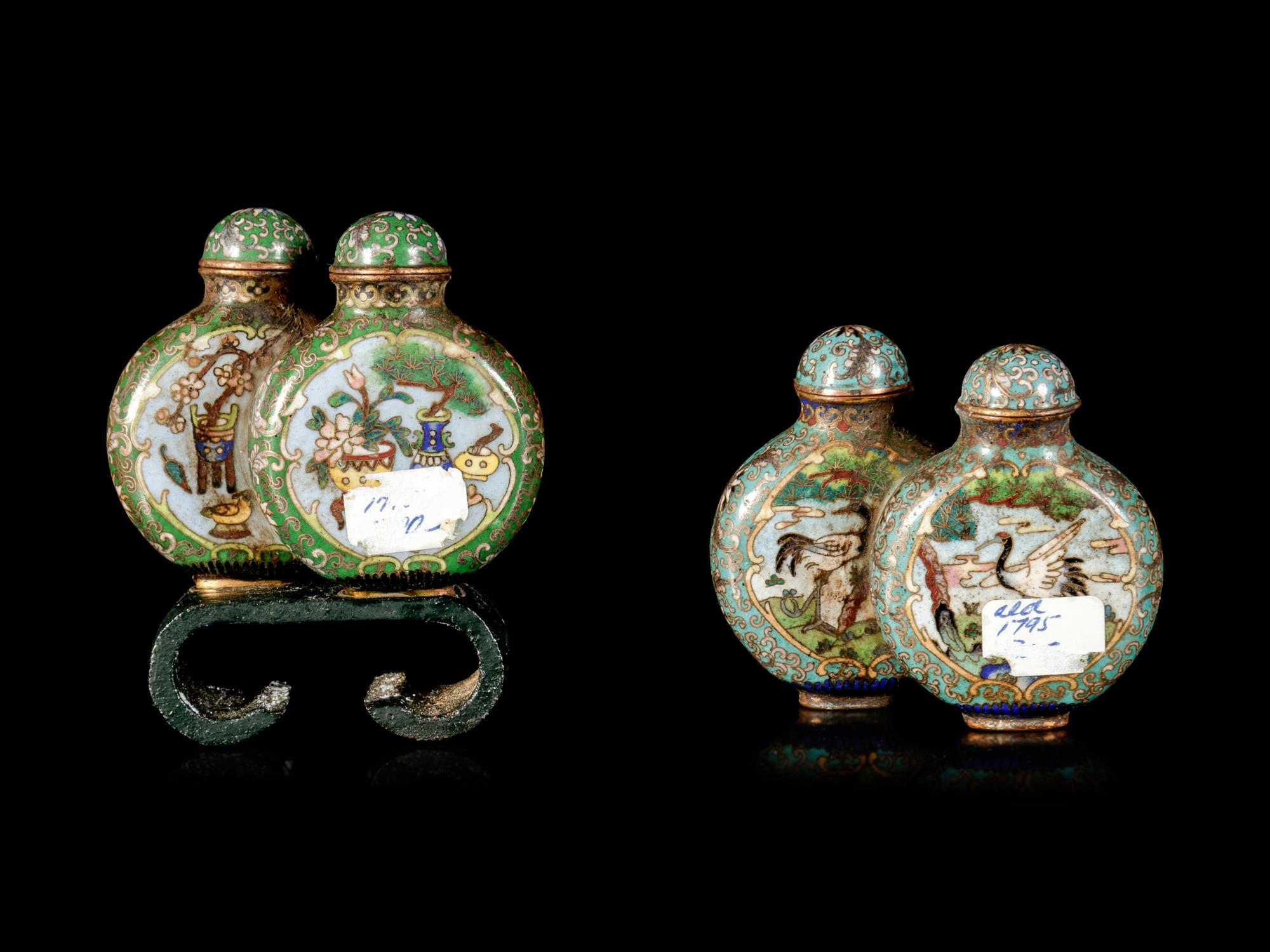 Two Chinese Cloissoné Enameled Double Snuff Bottles