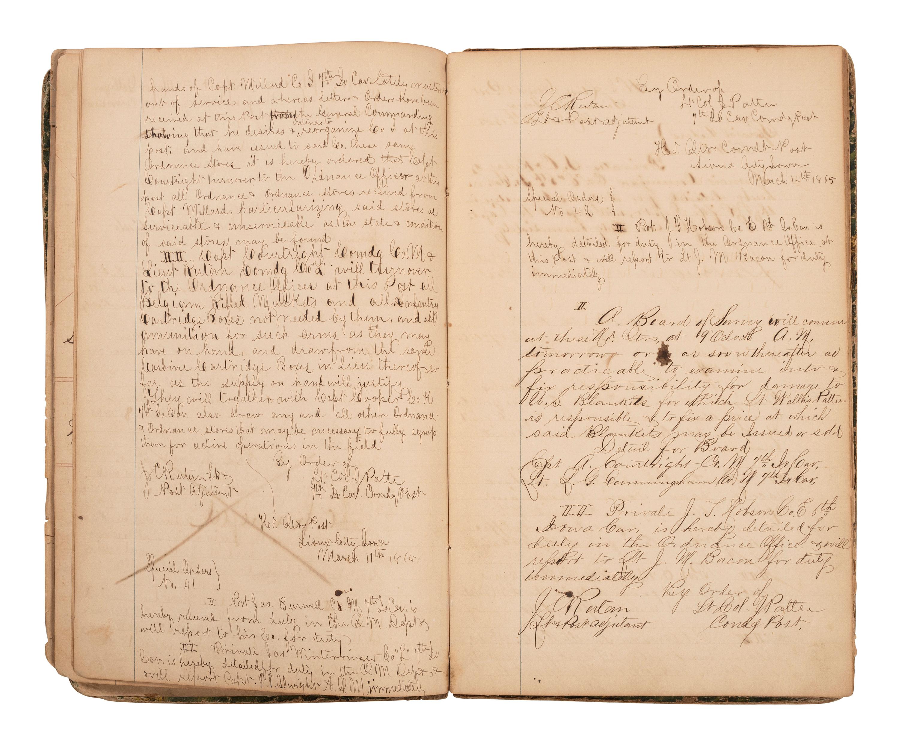 [INDIAN WARS]. Manuscript special orders book for 7th Iowa Volunteer Cavalry, 1864-1866.