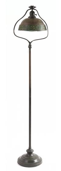 Attributed to Handel, FIRST QUARTER 20TH CENTURY, a bronze floor lamp base, with associated glass and bronze shade