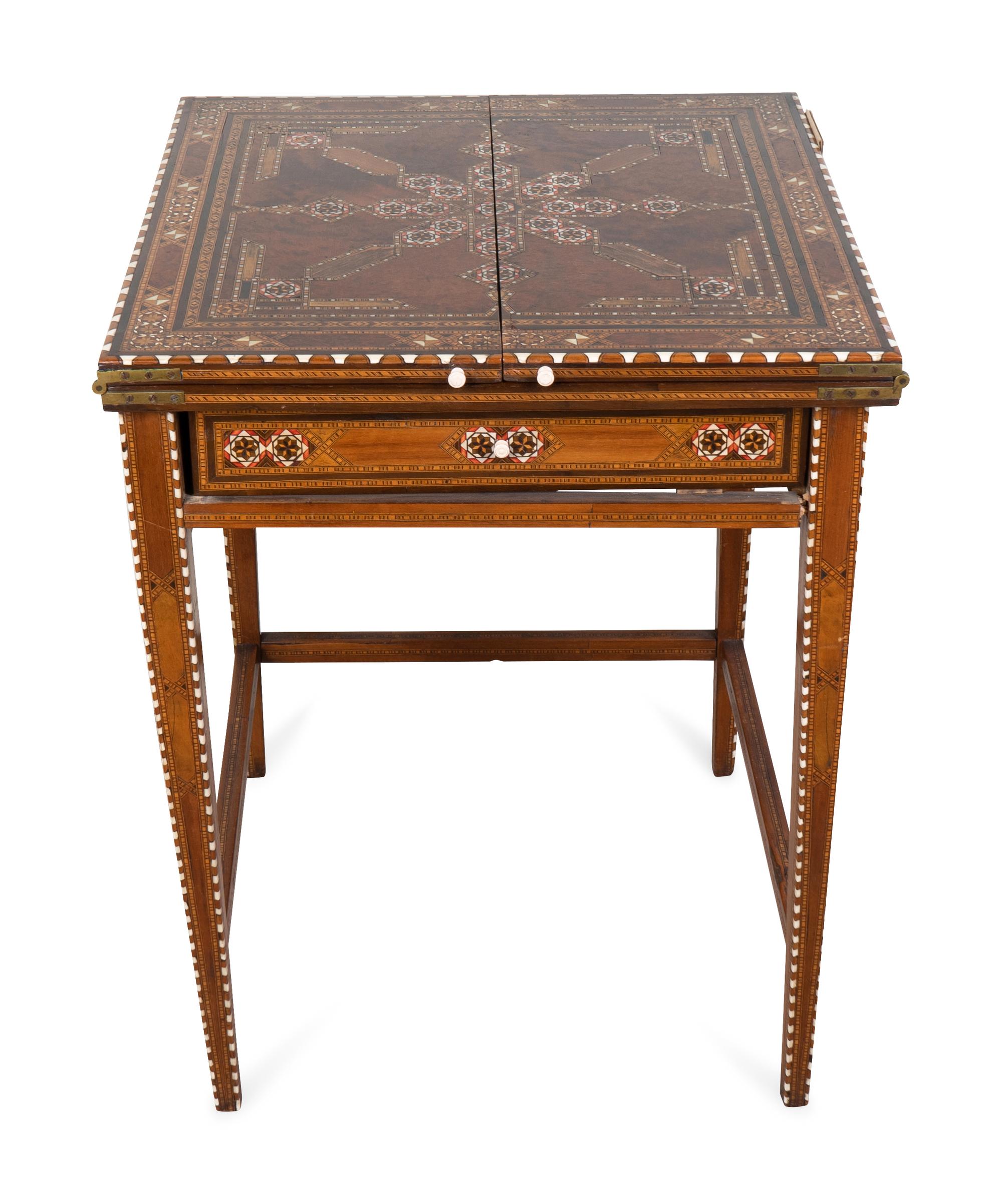 A Syrian Mother-of-Pearl, Bone and Fruitwood Parquetry Game Table/Desk — 20TH CENTURY