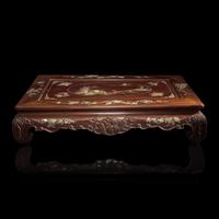 A Finely-Carved and Inlaid Hardwood Small Low Table, First Half of 20th Century — 民國 硬木嵌螺鈿方座