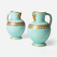 A Near Pair of Wedgwood Doric Jugs with Egyptian Decoration Designed by Christopher Dresser (1834-1904) UK, 1860s