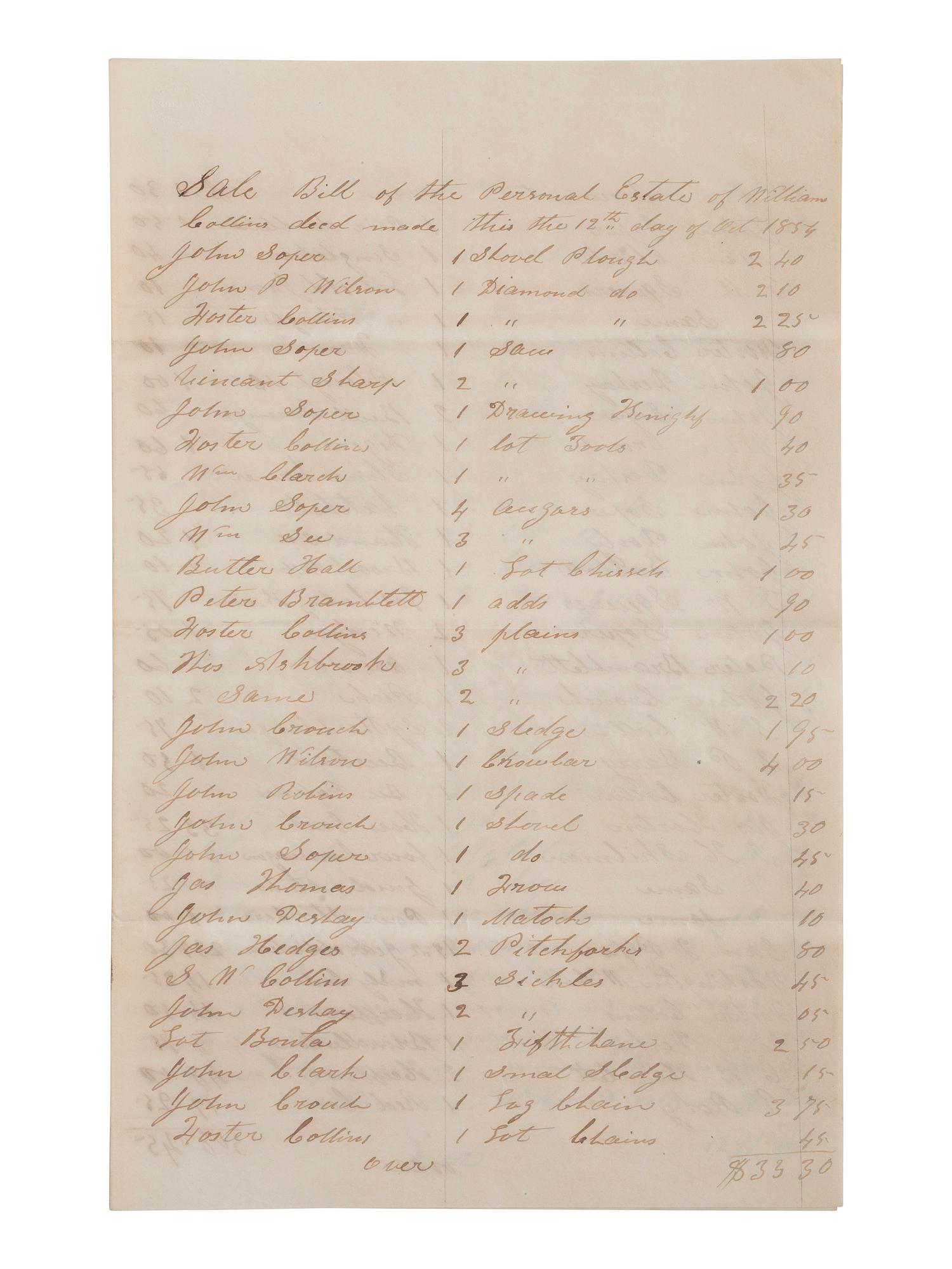 [ENSLAVEMENT & ABOLITION]. A group of 6 estate documents listing individual enslaved persons, most by name. [Bourbon County, KY]. 1831-1861.