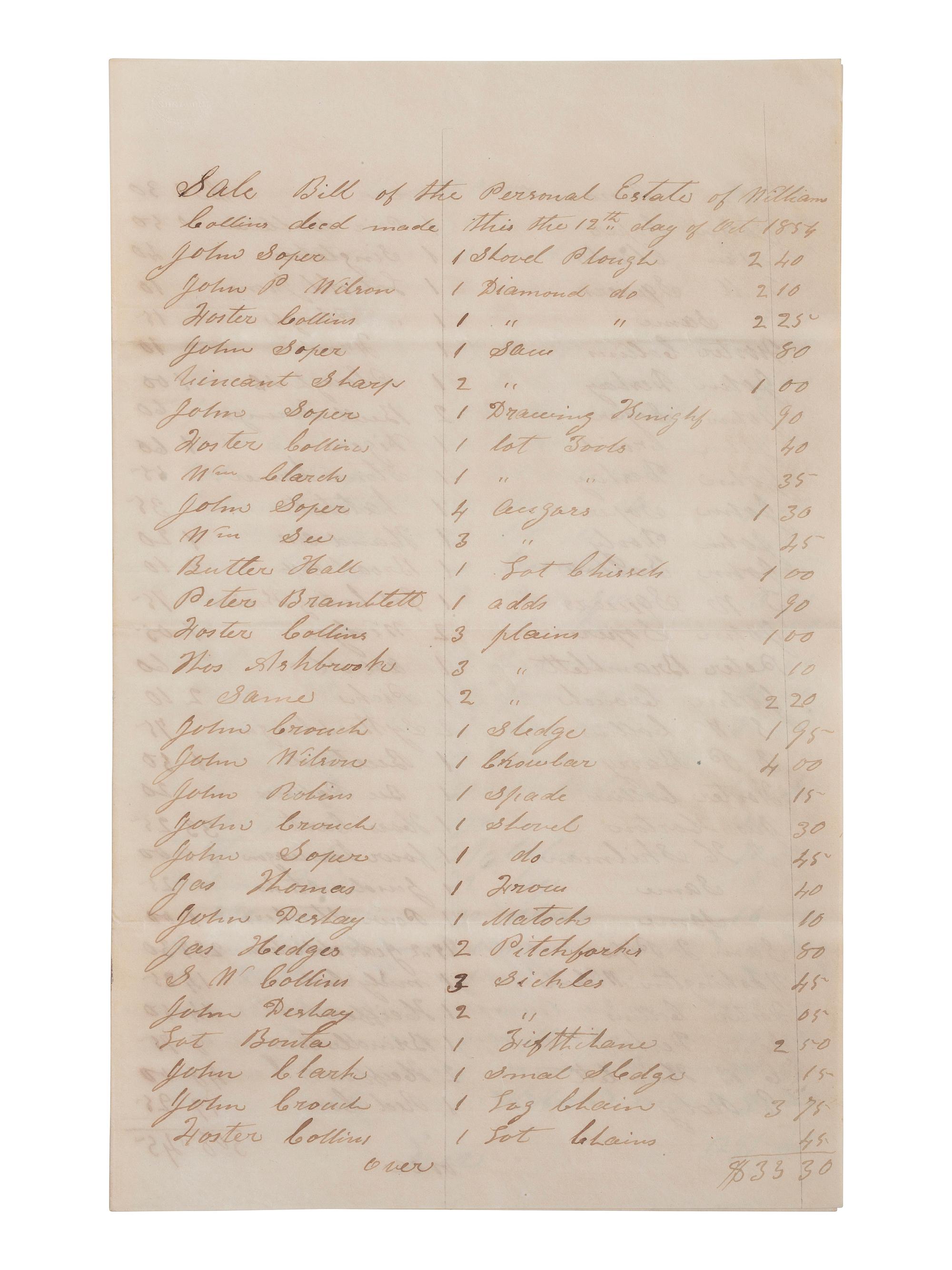 [ENSLAVEMENT & ABOLITION]. A group of 6 estate documents listing individual enslaved persons, most by name. [Bourbon County, KY]. 1831-1861.