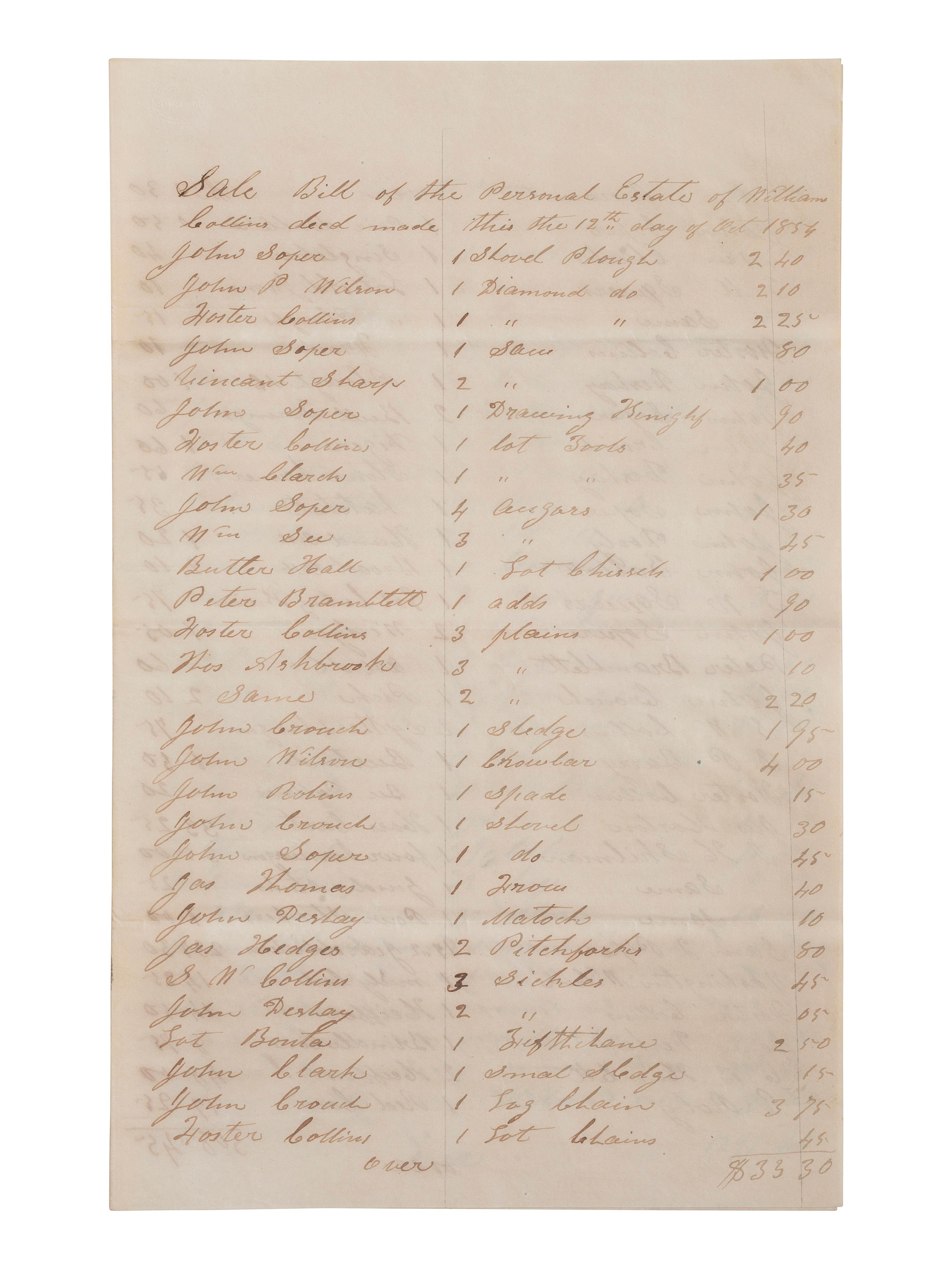 [ENSLAVEMENT & ABOLITION]. A group of 6 estate documents listing individual enslaved persons, most by name. [Bourbon County, KY]. 1831-1861.