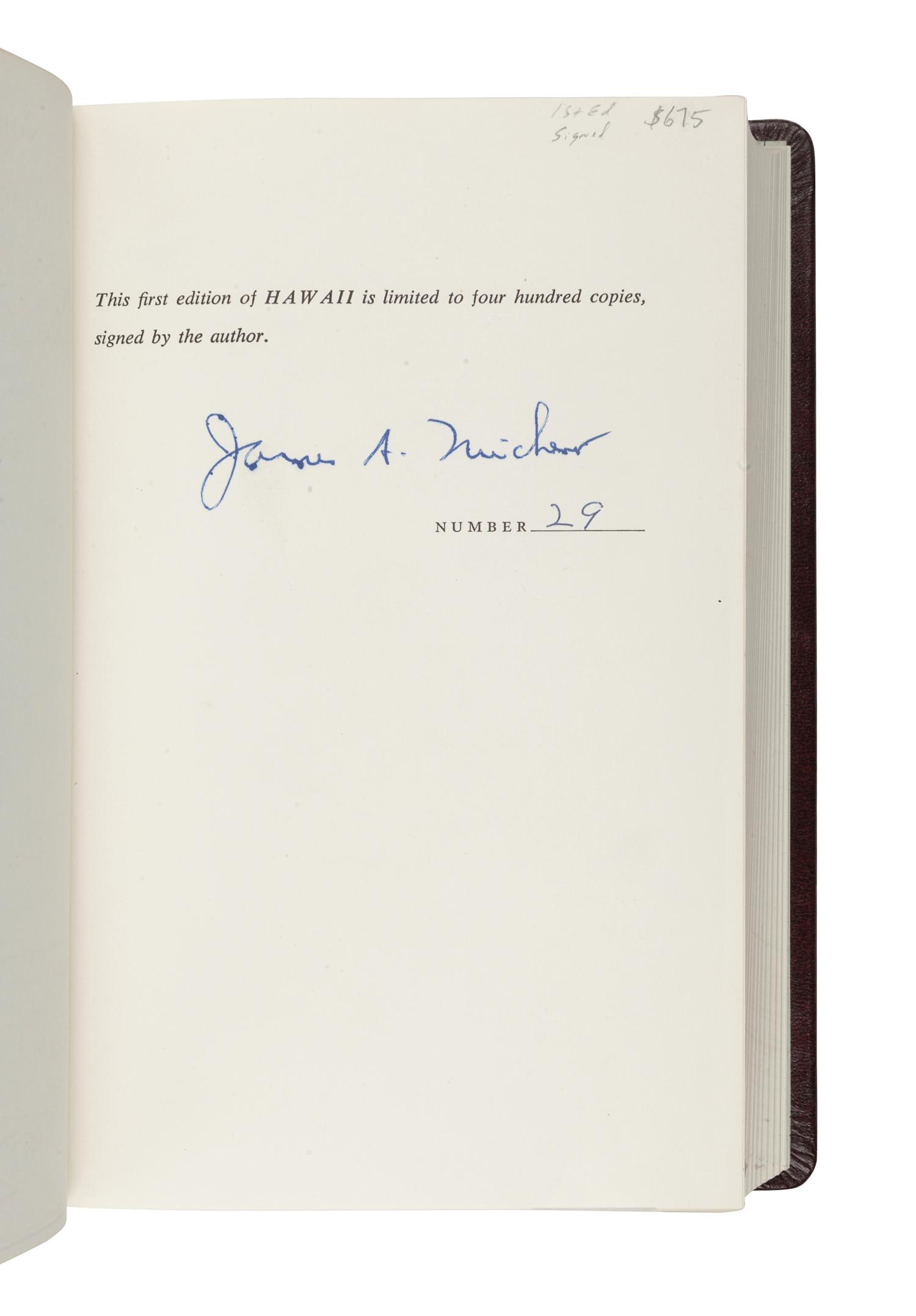 MICHENER, James A. (1907-1997). A group of 7 works by Michener, comprising: