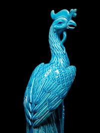 A Pair of Chinese Export Turquoise Glazed Porcelain Figures of Phoenix