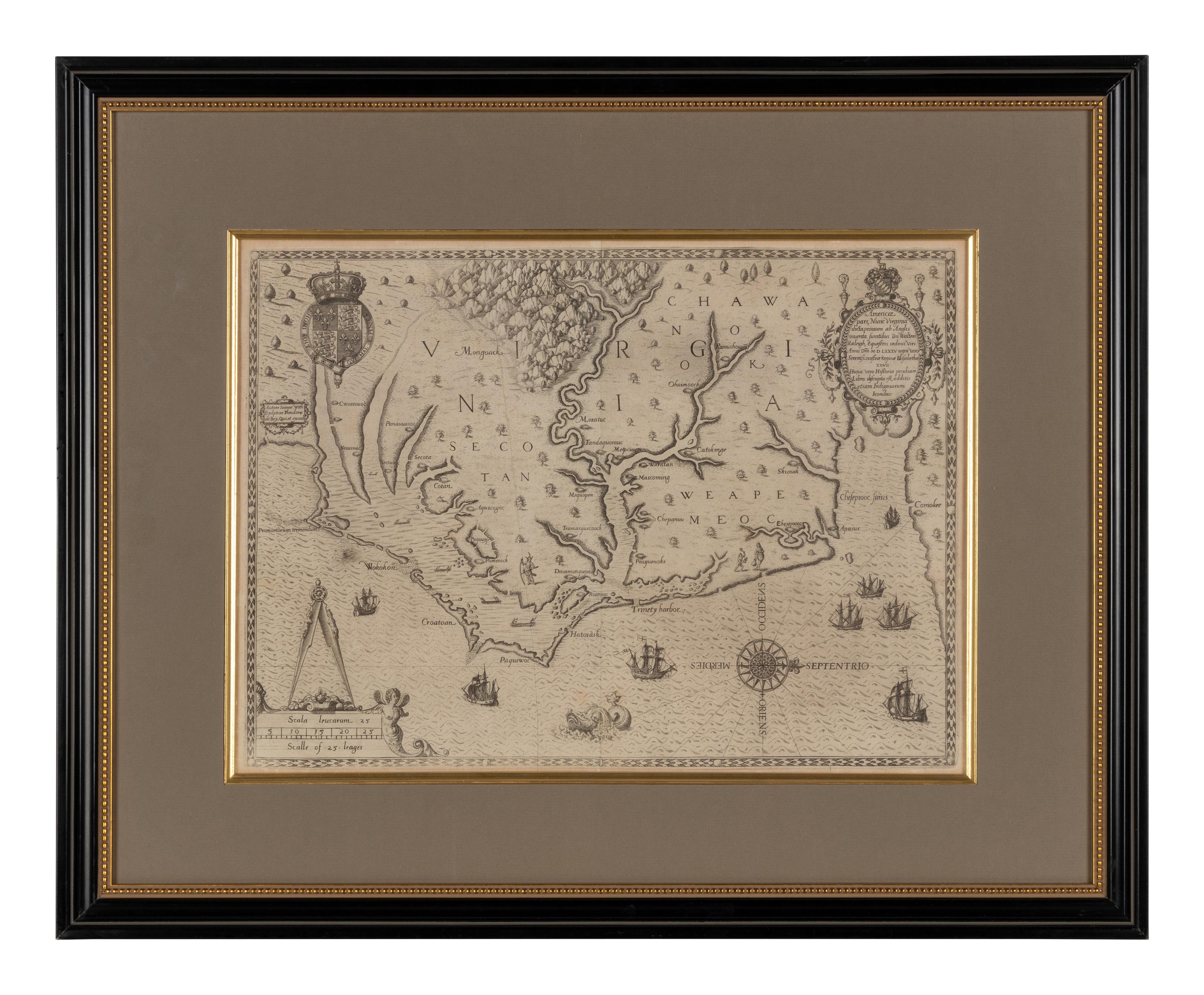 [MAP]. BRY, Theodor de (1528-1598) and John WHITE (1540-1593). Americae pars, nunc Virginia dicta primum ab Anglis . Frankfurt, 1590.