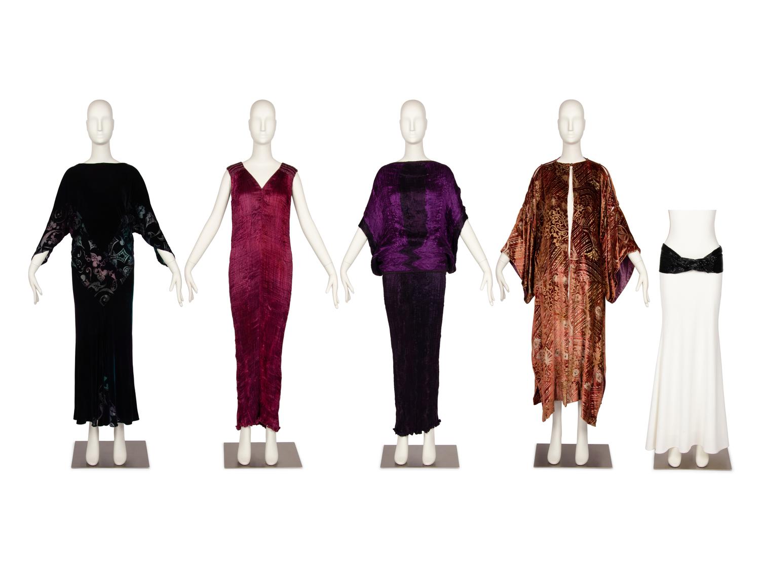 Patricia Lester Items: Three two piece ensembles, one long evening jacket, one belt, 1980s