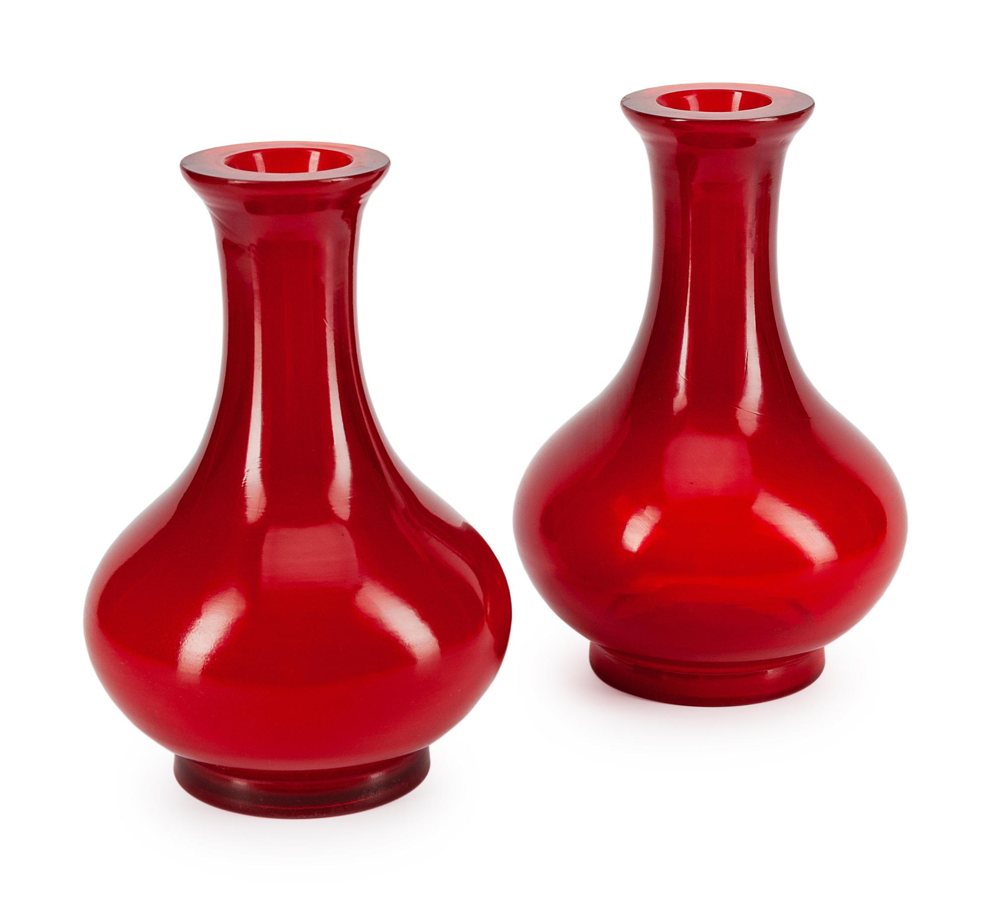 A Pair of Chinese Peking Glass Vases