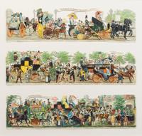 CRUIKSHANK, GEORGE. The Road to the Derby. 6 chromolithographs in two frames. Size of frame 19 x 19 3/4 inches, each.