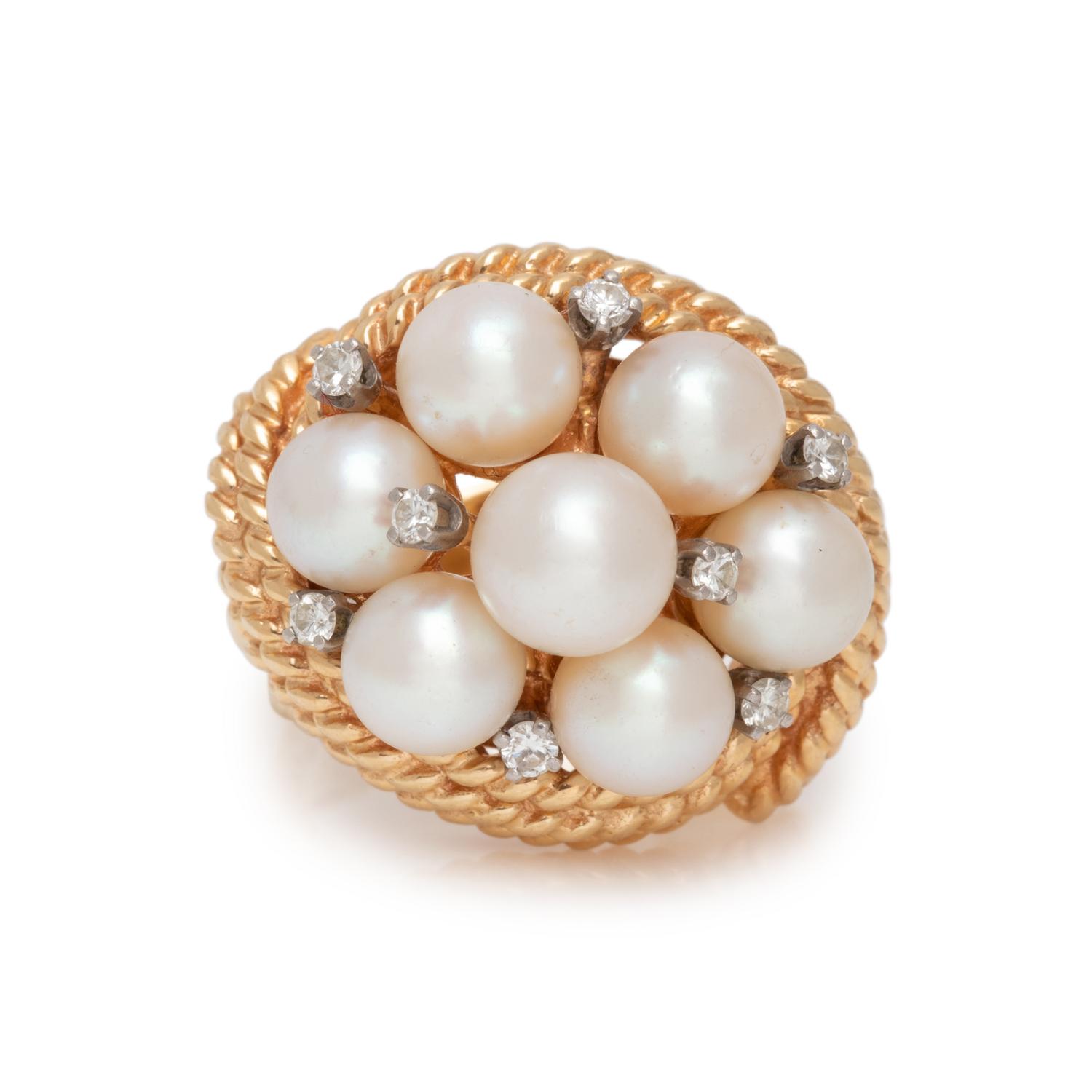 HAMMERMAN BROTHERS, CULTURED PEARL AND DIAMOND RING