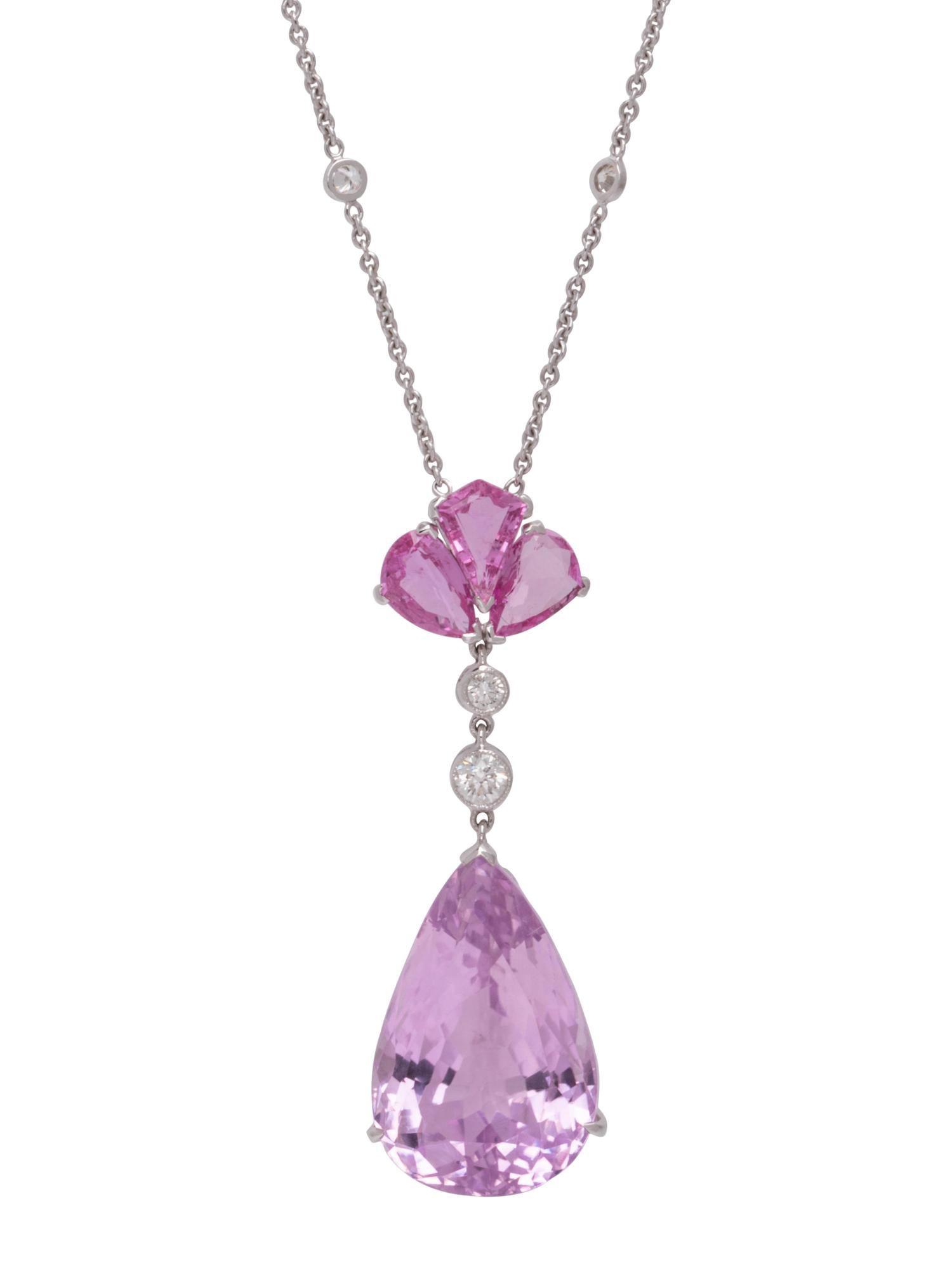 KUNZITE AND DIAMOND NECKLACE