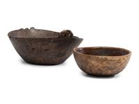 A Carved Wood Handled Burlwood Bowl