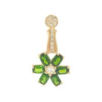 Chrome Diopside, Diamond, and Yellow Gold Flower Earrings and Pendant