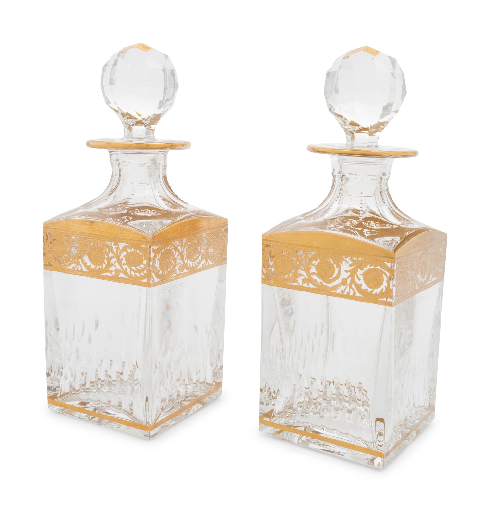 A Pair of Saint Louis Gilt-Decorated Glass Decanters