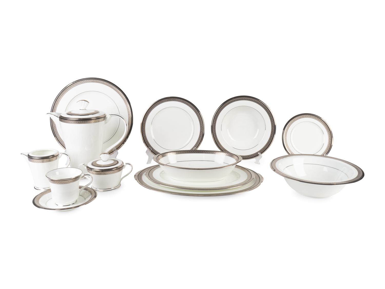 A Noritake Chatelaine Platinum Pattern Bone China Dinner Service for Eight — 20TH CENTURY