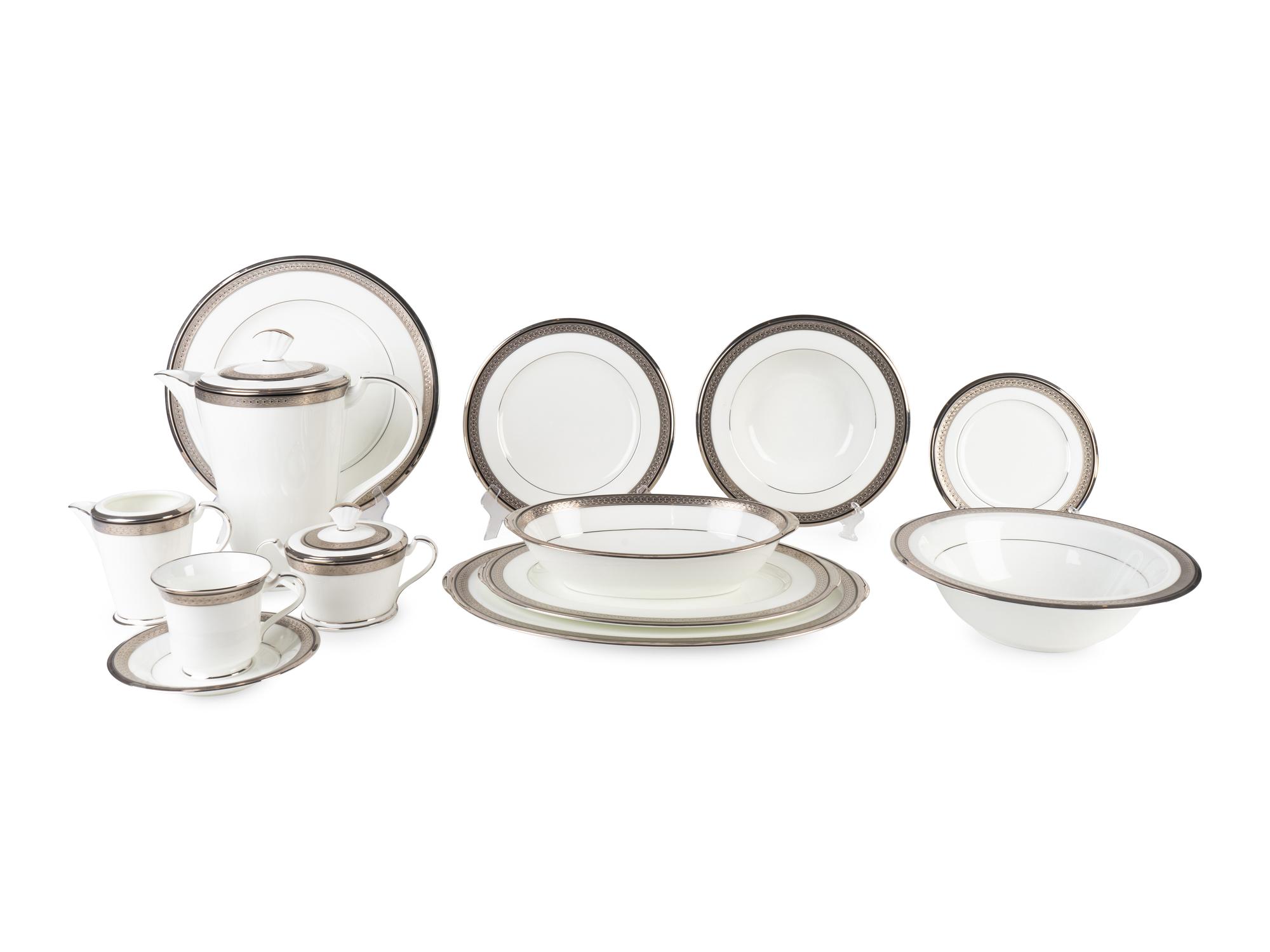 A Noritake Chatelaine Platinum Pattern Bone China Dinner Service for Eight — 20TH CENTURY