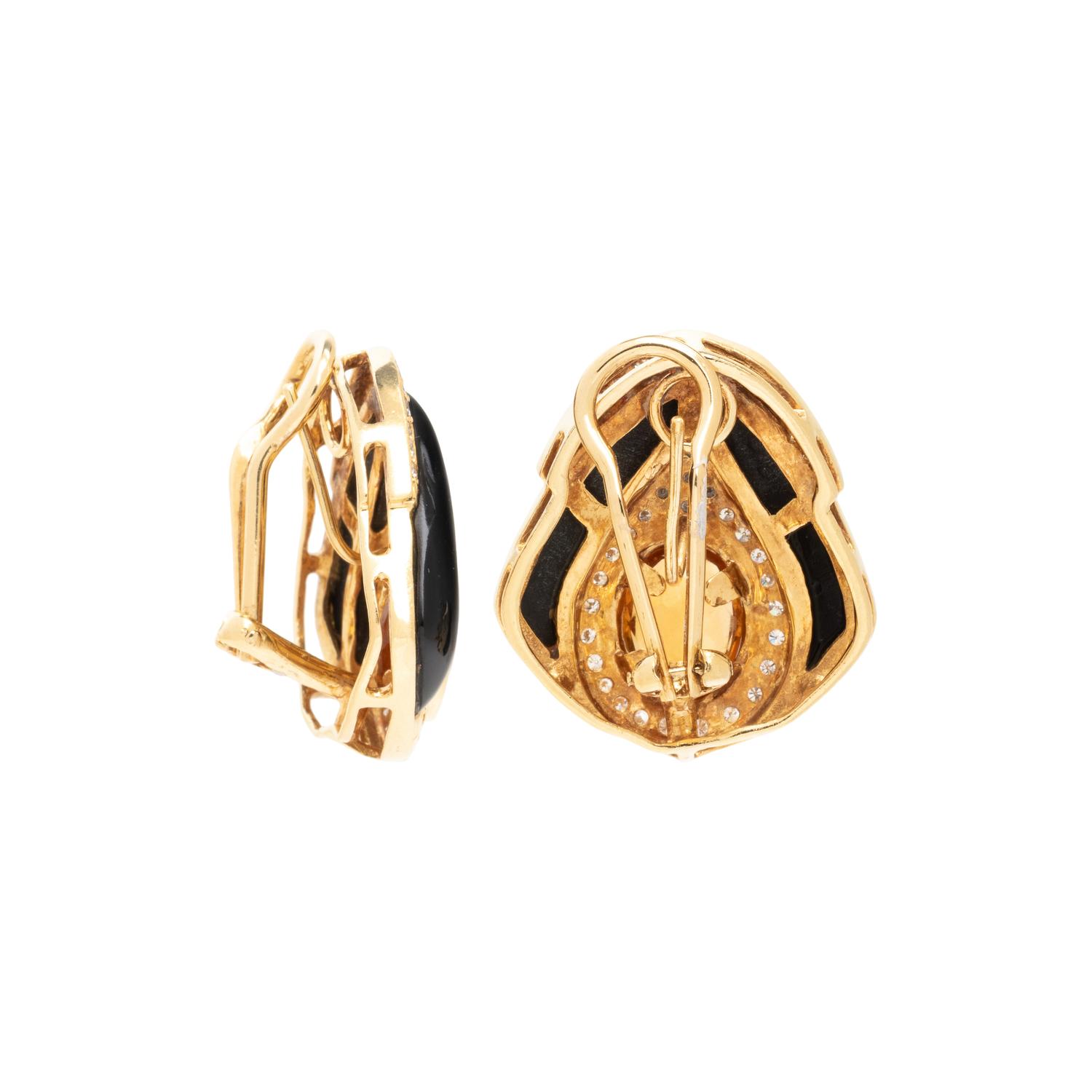 CITRINE, ONYX AND DIAMOND EARCLIPS