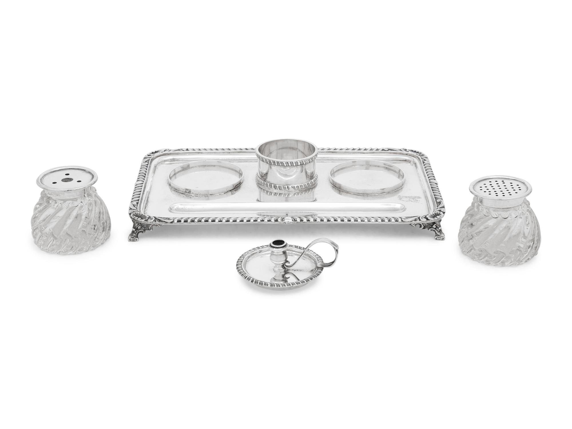 An American Silver and Cut Glass Encrier