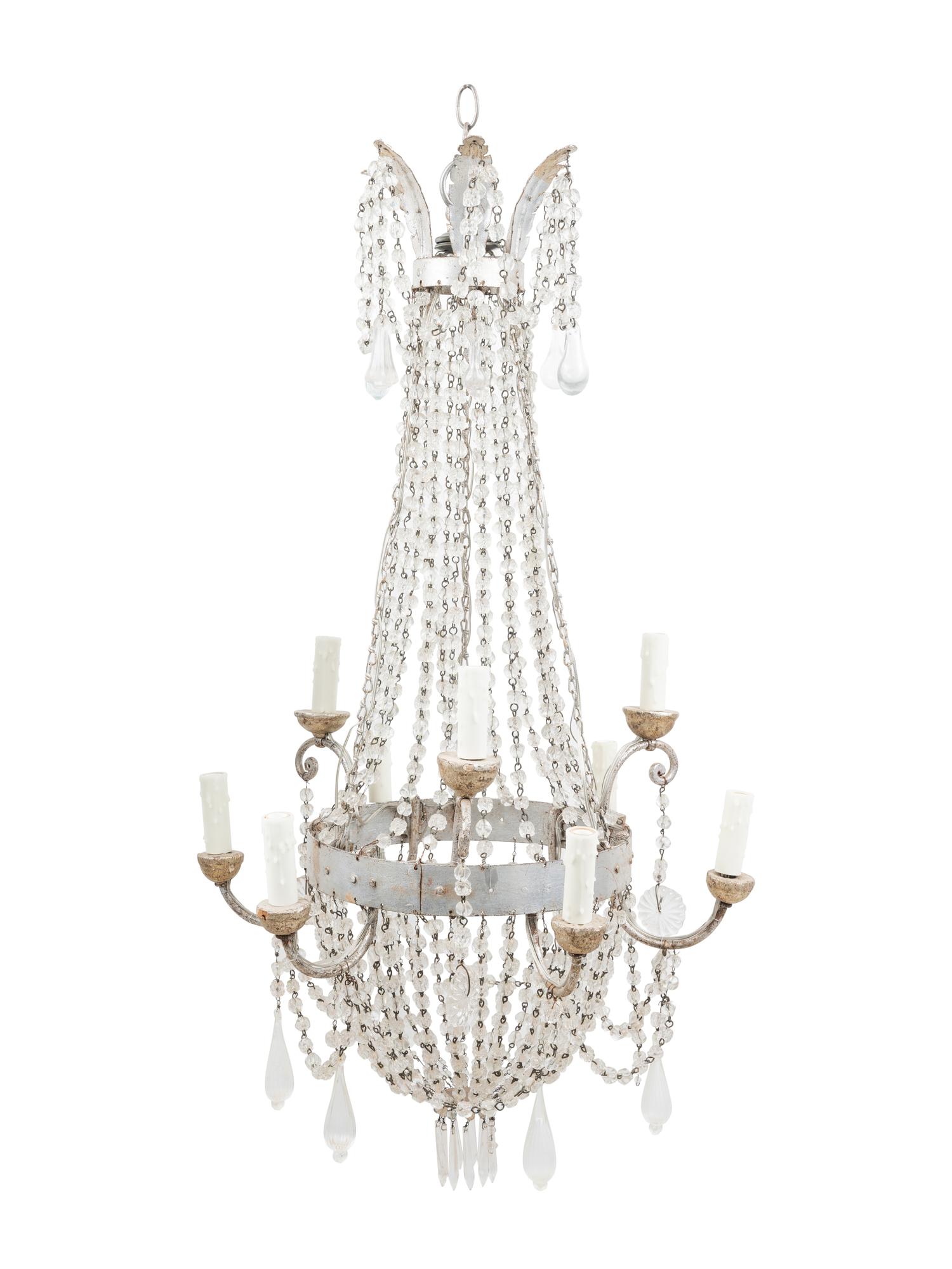 A Silvered Metal Eight-Light Chandelier