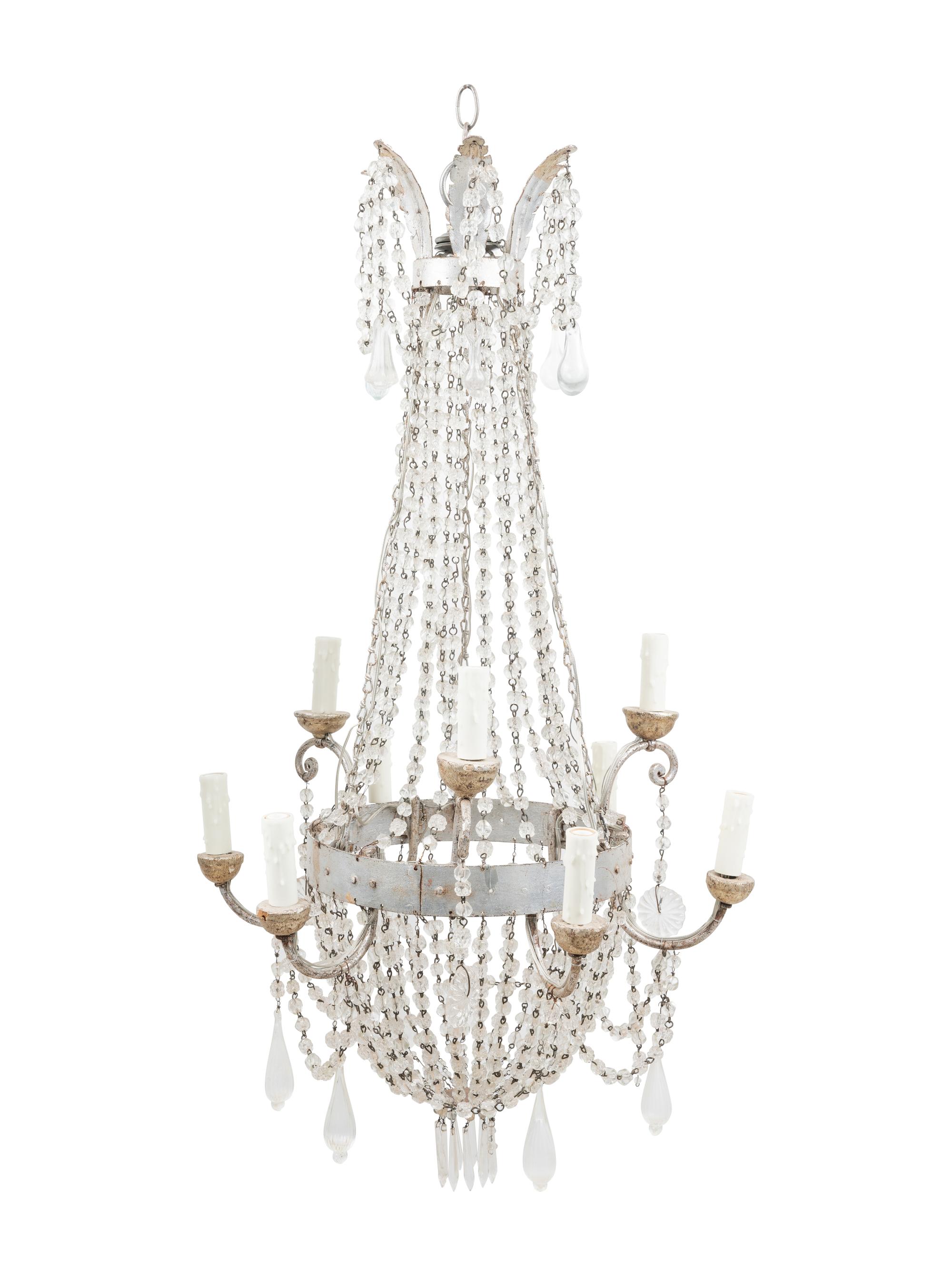 A Silvered Metal Eight-Light Chandelier