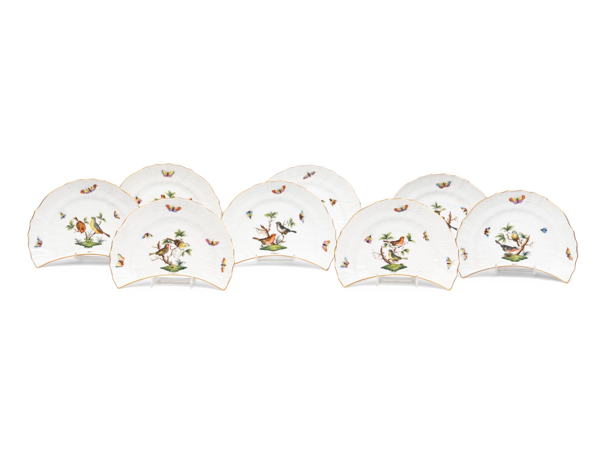 A Set of Eight Herend Rothschild Bird Crescent-Form Side Plates