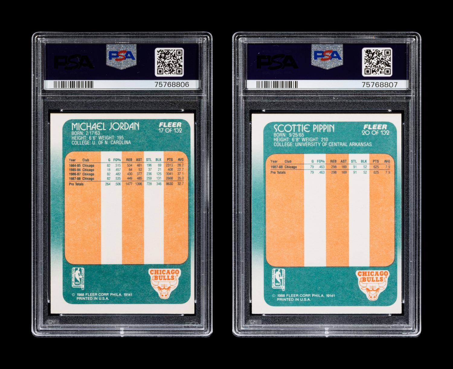 A Group of PSA Graded 1988 Fleer Michael Jordan and Scottie Pippen Basketball Cards,