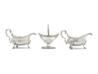A Pair of Large George III Silver Sauce Boats Together With Sugar Basket
