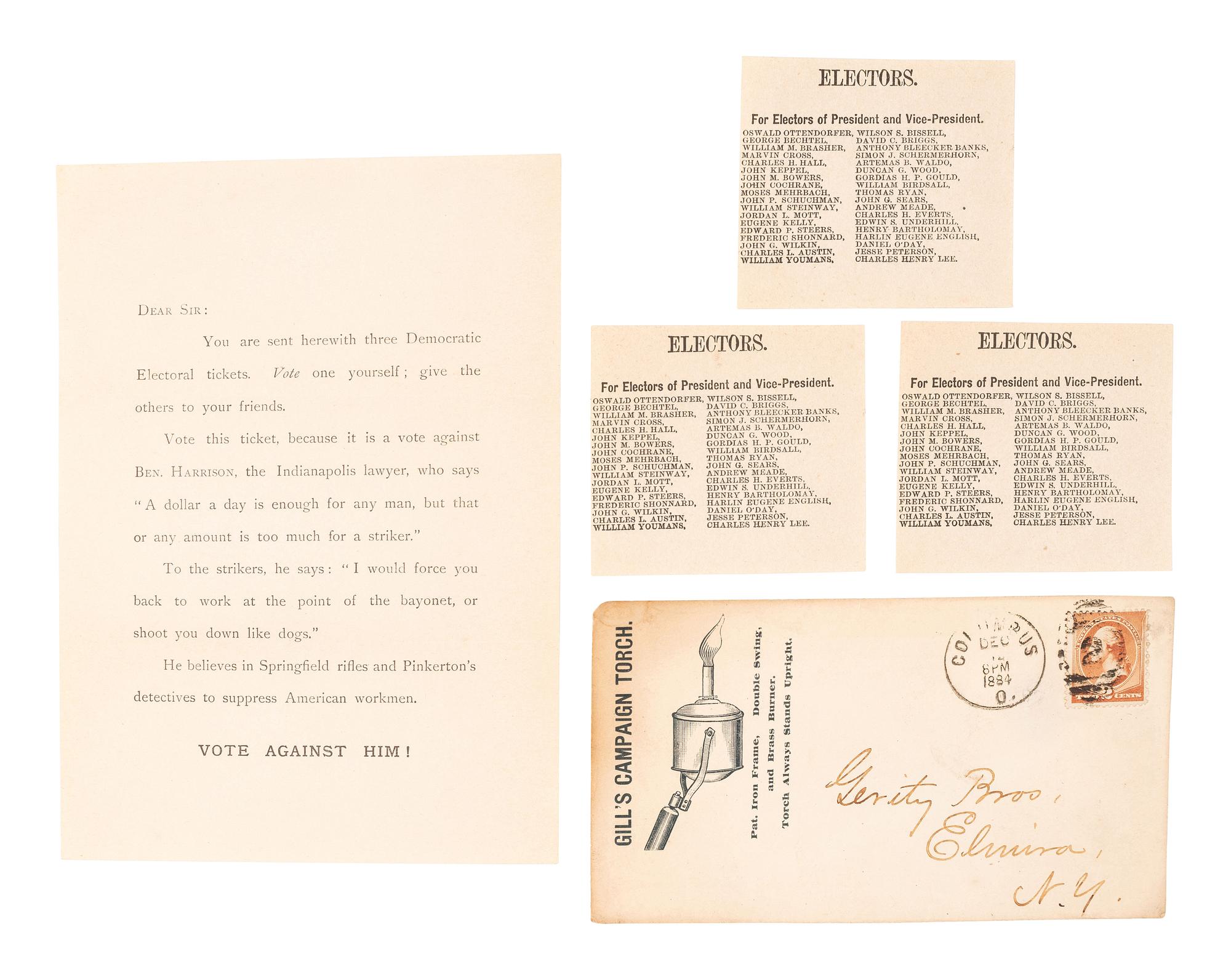 [CLEVELAND, Grover (1837-1908)]. A group of photographs, advertising cards, and campaign ephemera related to Grover Cleveland, comprising: