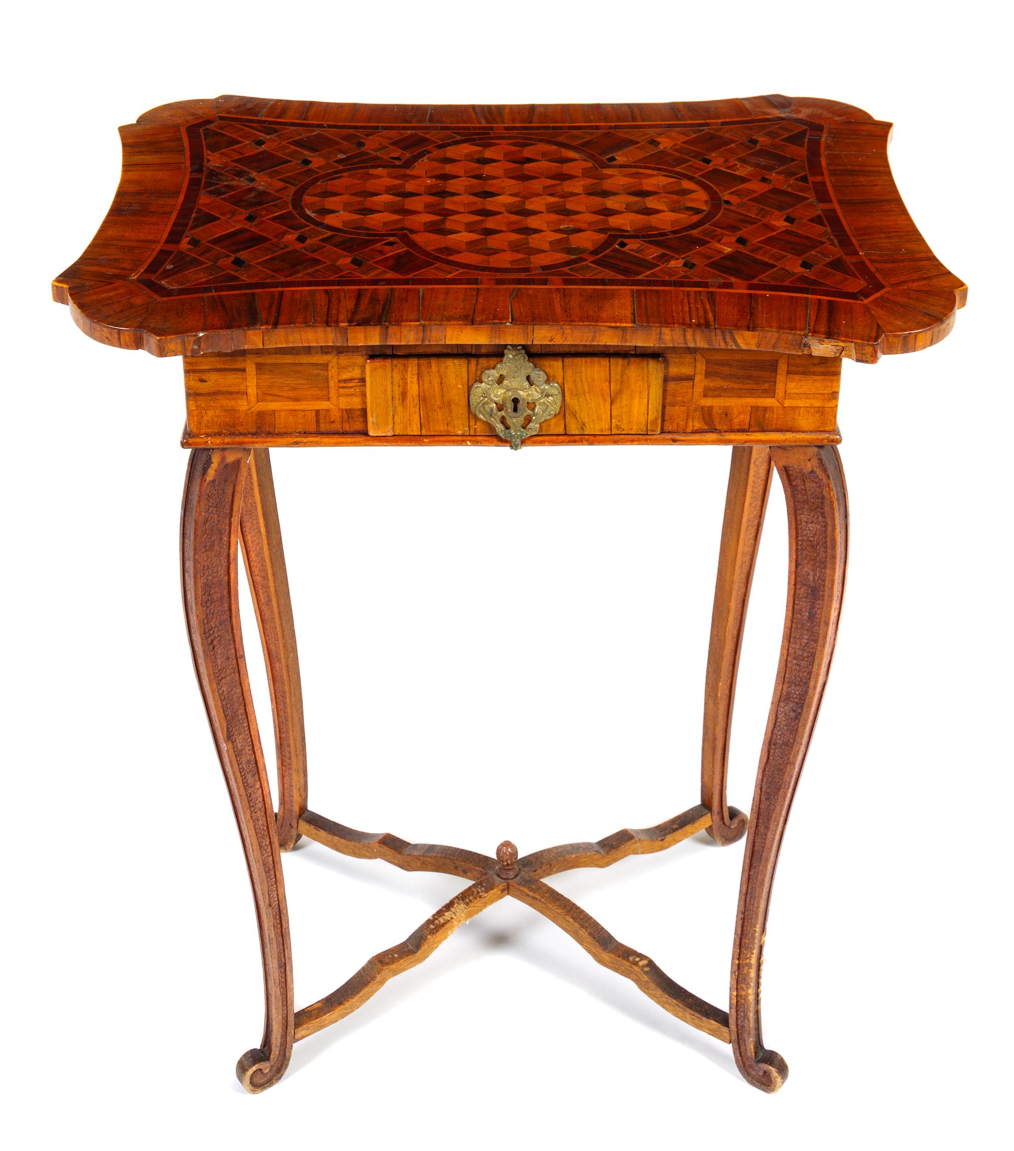 A Louis XV Walnut and Parquetry Table Height 29 x width 25 x depth 17 inches. — LATE 18TH CENTURY