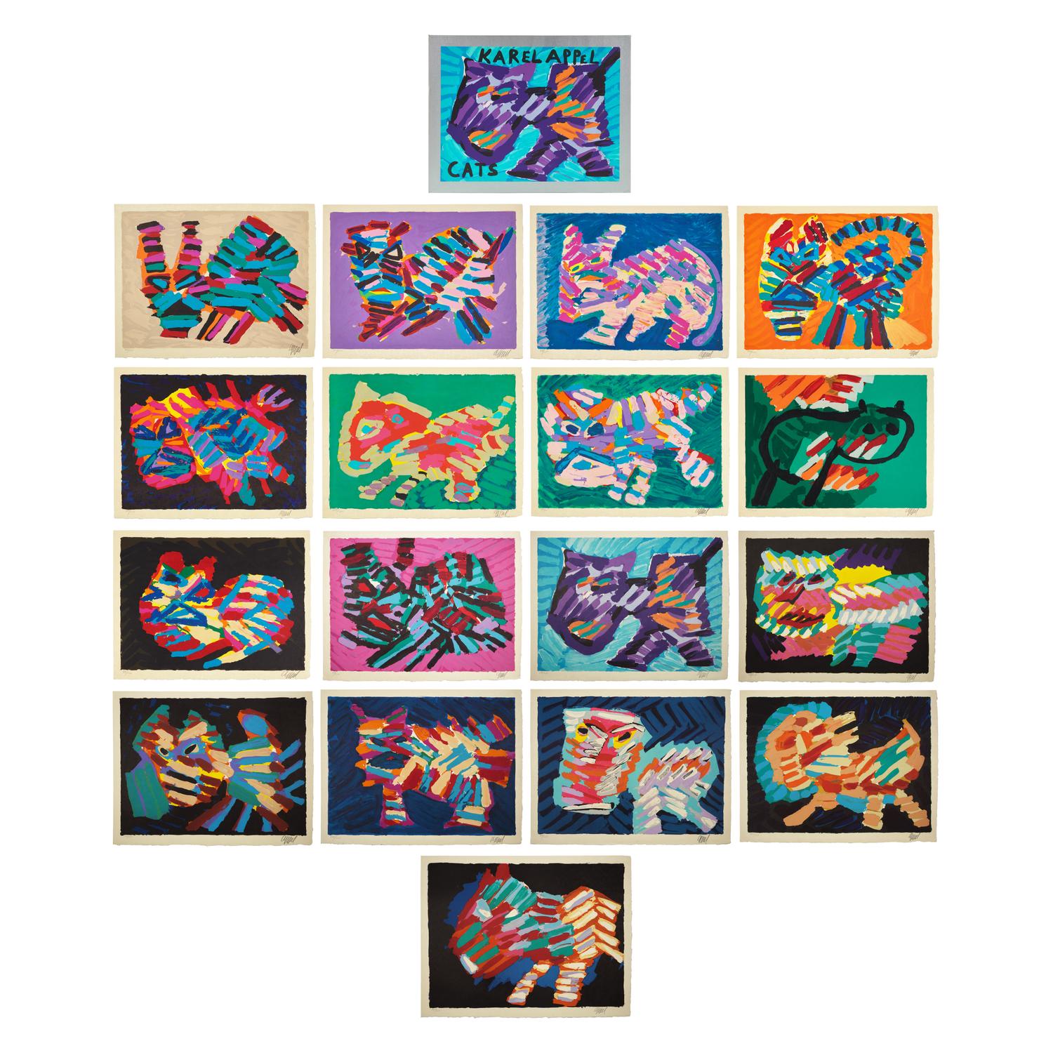 Karel Appel (Dutch, 1921-2006) — Cats (complete portfolio of seventeen lithographs, with title page and portfolio case), 1978
