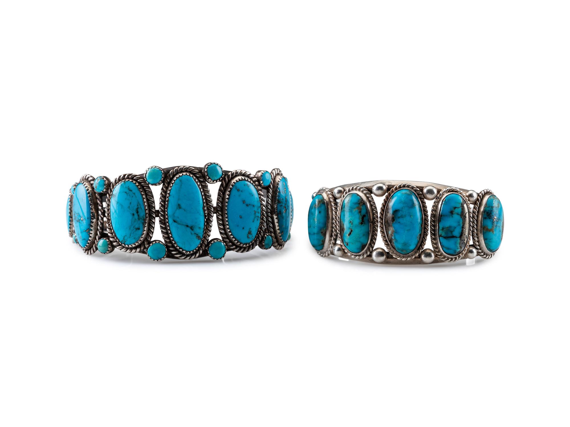 Navajo Silver Wire and Turquoise Cuff Bracelets