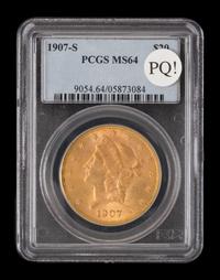 A United States 1907-S Liberty Head $20 Gold Coin