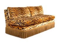 Two Tiger Velvet-Upholstered Banquette Sofas
