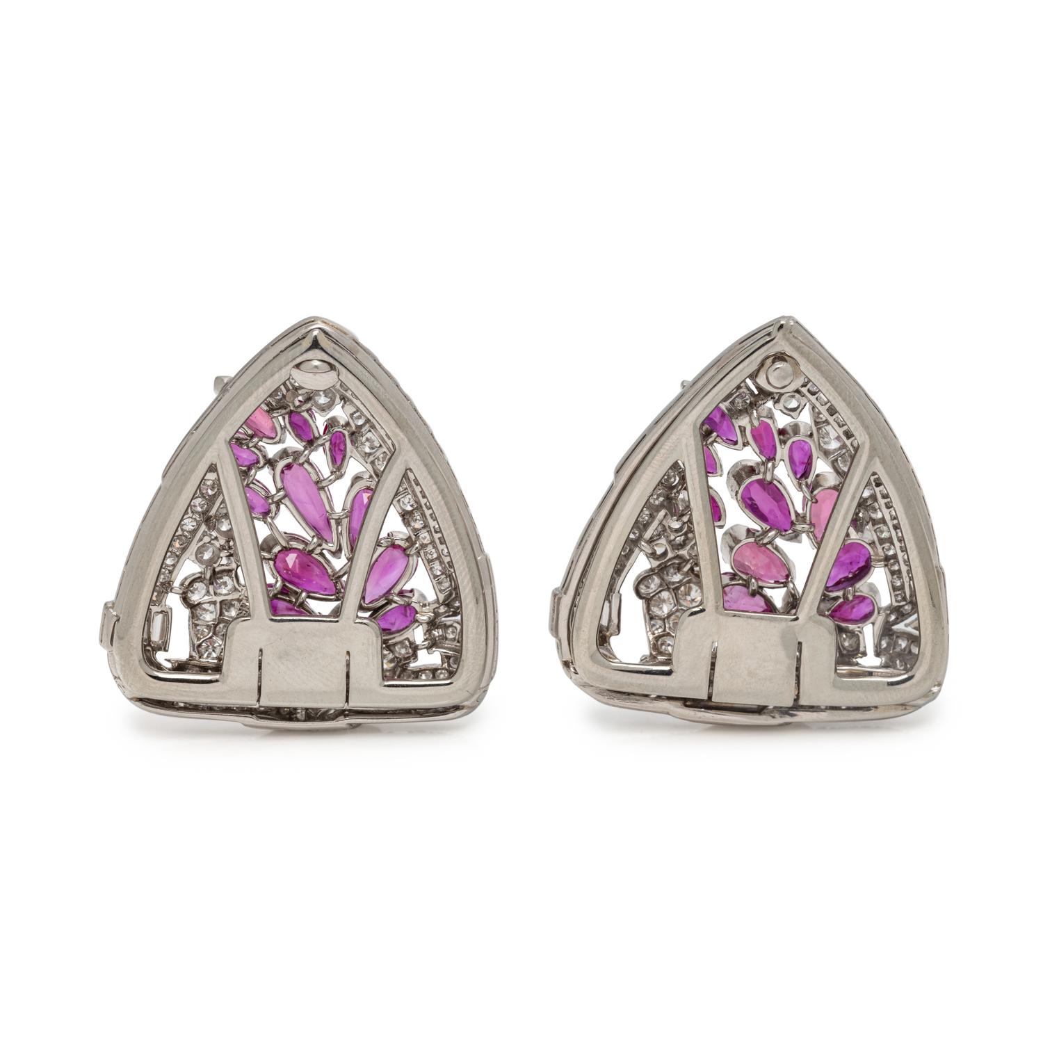 DIAMOND, PINK DIAMOND AND RUBY DOUBLE CLIP BROOCH