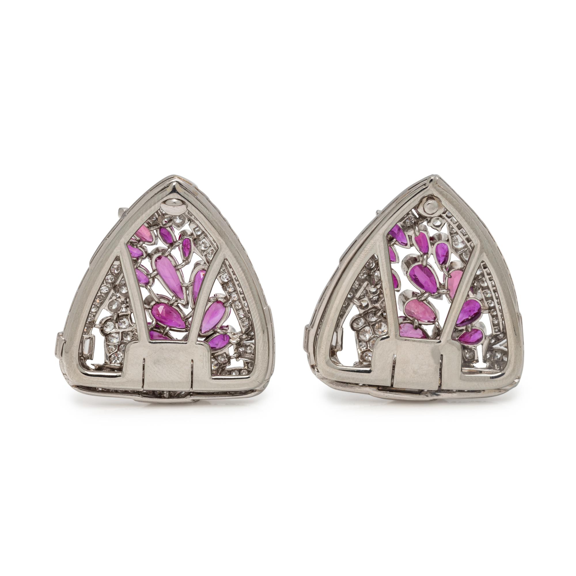DIAMOND, PINK DIAMOND AND RUBY DOUBLE CLIP BROOCH