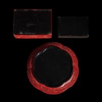Two Chinese Lacquer Boxes and a Dish, Late 19th/20th Century 晚清民國 剔紅方形蓋盒二及葵花盤一件