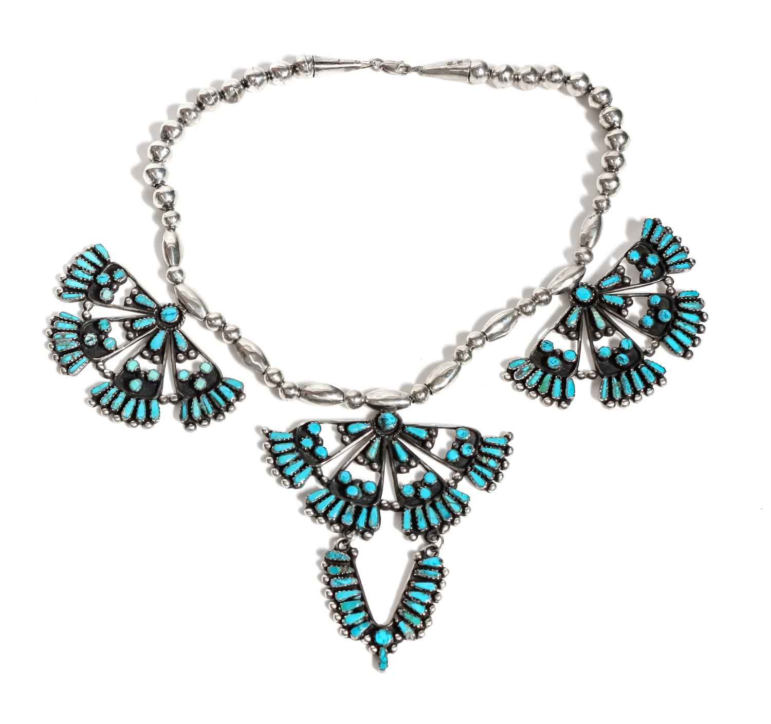 Zuni Petit Point Silver and Turquoise Necklace Length 16 inches