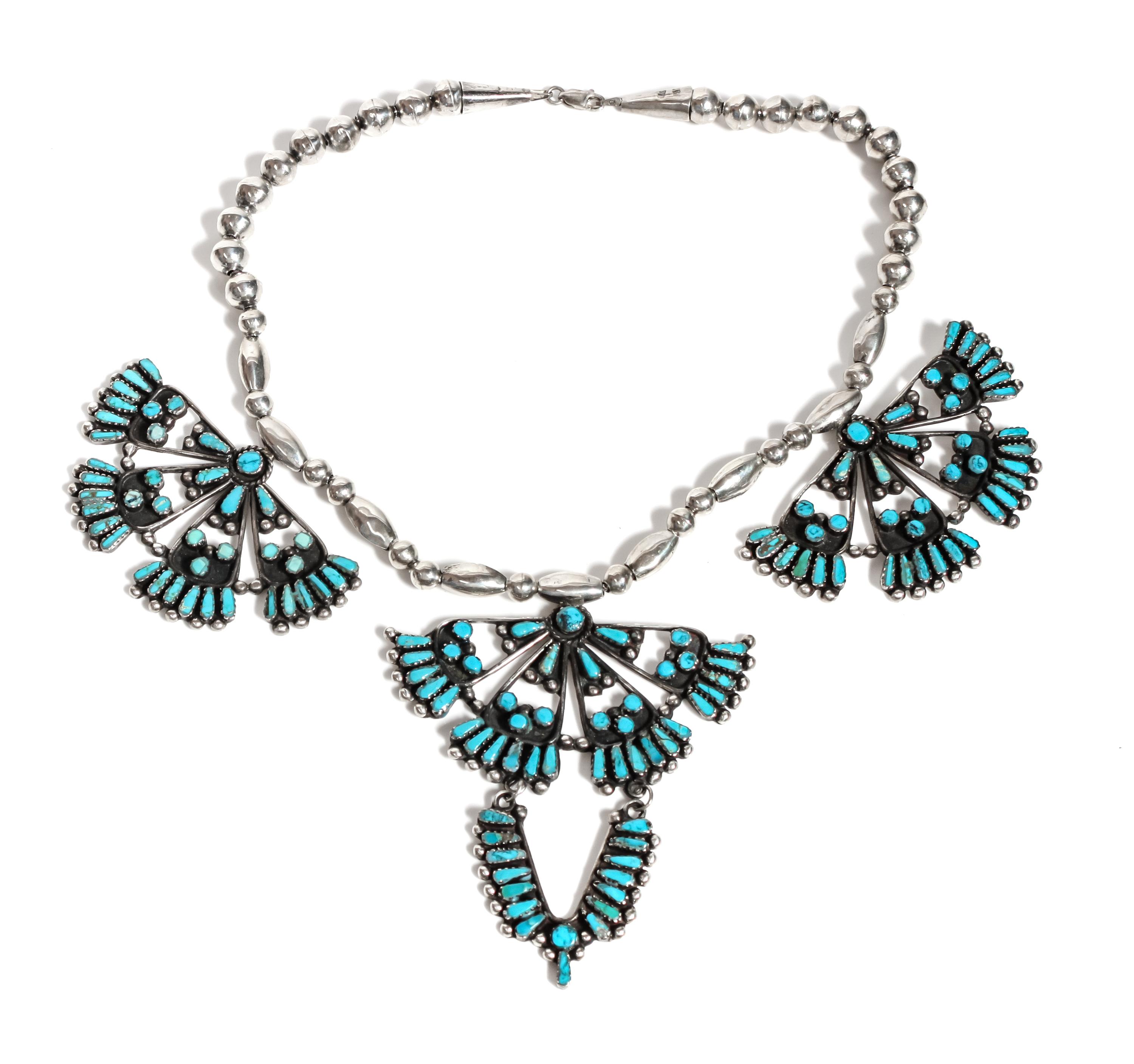Zuni Petit Point Silver and Turquoise Necklace Length 16 inches