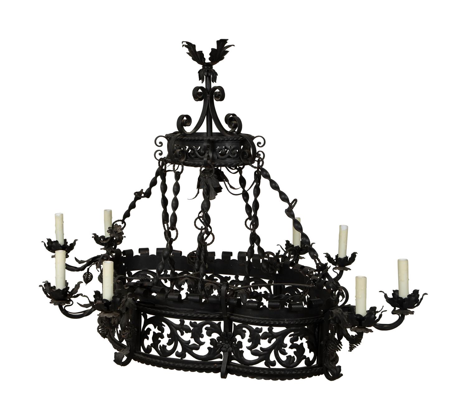 A Wrought Iron Chandelier in the Style of Addison Mizner — 20th Century