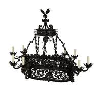 A Wrought Iron Chandelier in the Style of Addison Mizner — 20th Century